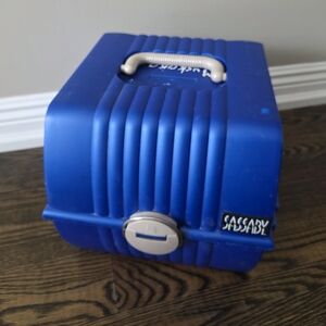 Vintage Sassaby Train Case Organizer Blue Makeup Jewelry Storage Box Case